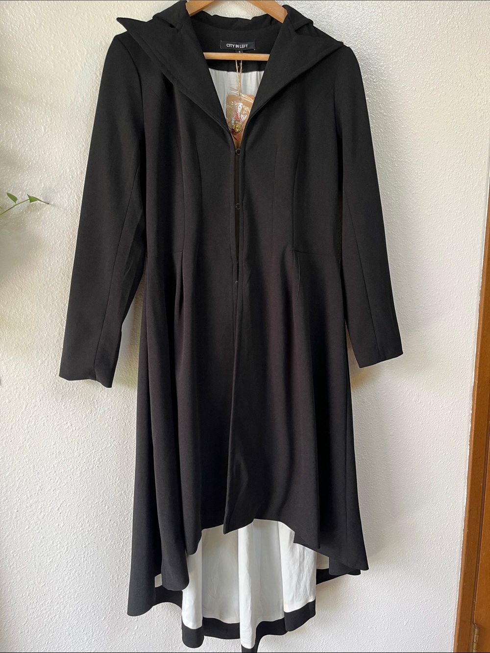 City In Left Black Cloak Coat jacket Hi-Lo